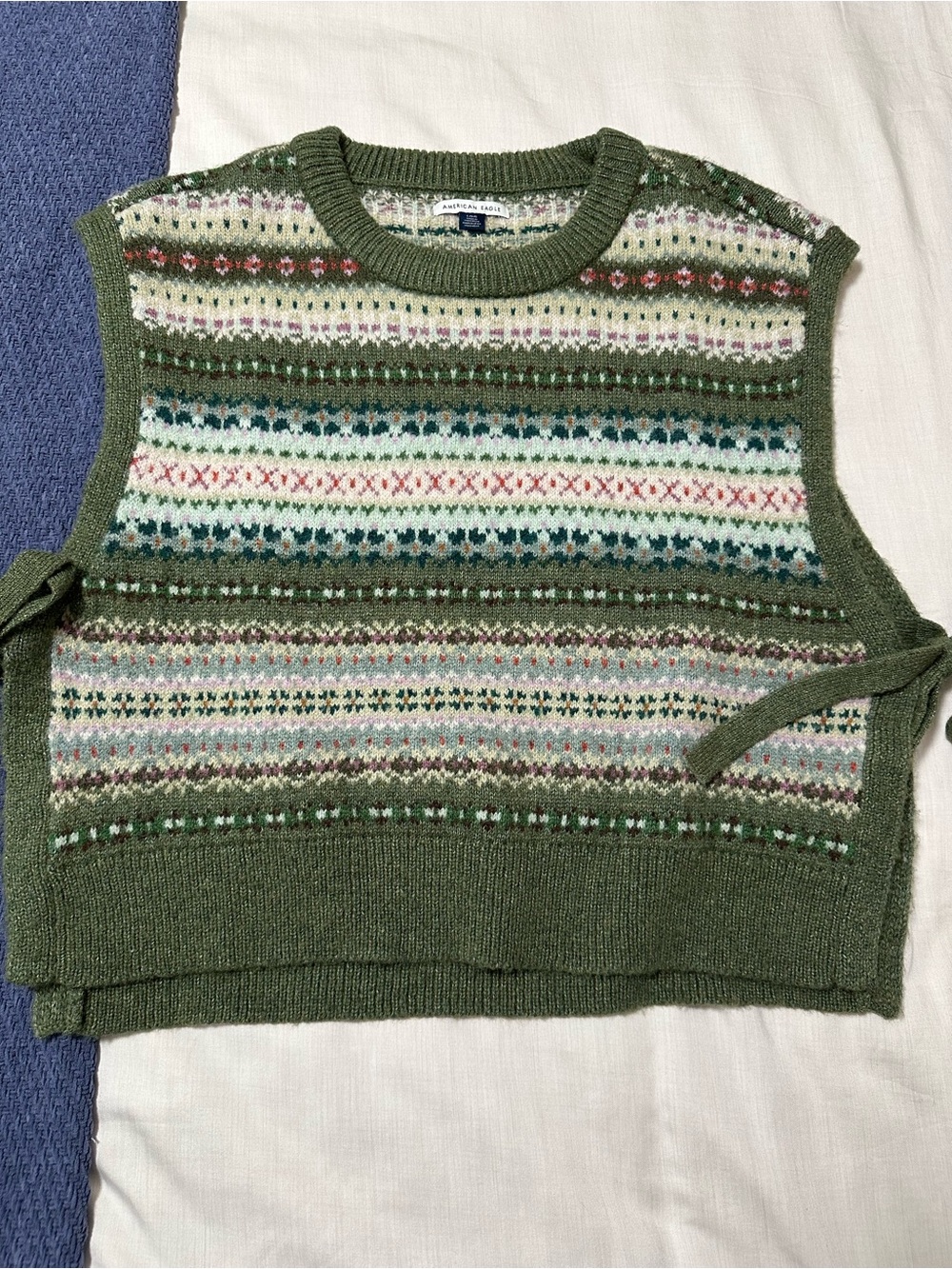 American Eagle Outfitters Olive Green Fair Isle Knit Vest Poncho
